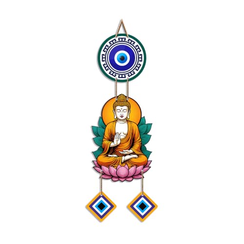 Image of Artvibes Buddha Lotus Meditation Wall Hanging with Evil Eye Charms | Spiritual Decor for Yoga & Prayer Spaces | Decorative Wooden Hanging Ornament for Living Room | Positive Energy Wall Art (WH 8598N)