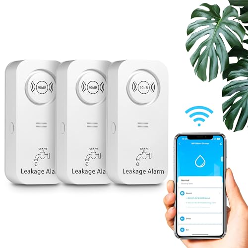 Allarme acqua WiFi (2,4 G WiFi), sensore d'acqua 90 dB, allarme e allarme app, allarme senza fili, per tubi, camera da letto, cucina, bagno, cantina (confezione da 3)