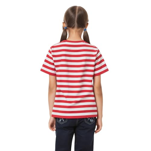 Image of Kids Striped T-Shirt,Short Sleeve,Crew Neck,Boy Girls Summer Tee Top Halloween Costumes 3-12 Years