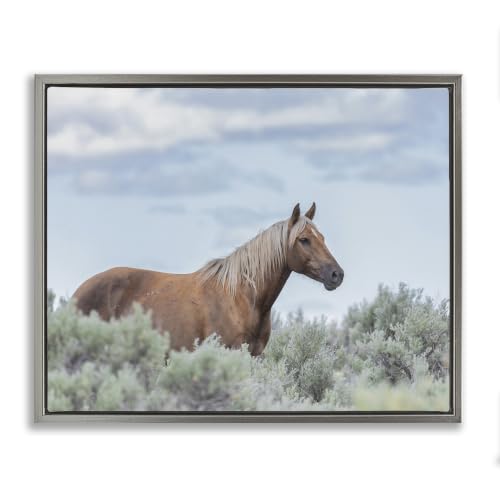 Stallion Horse Among Bushes Sky, 16 x 20 Inch Canvas in Floater Frame