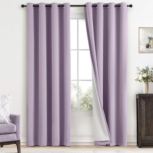 Yakamok 100% Blackout Curtains 52x96 inch Long Lilac Window Drapes-Bedroom