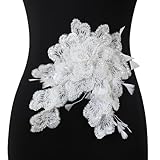 Beaded Appliques Handcrafted Sequin Clothing Accent 3D Lace Beads Flower Patches Sew on Tiny Sparkling Floral Accessory DIY Sequin Craft (Bead White)