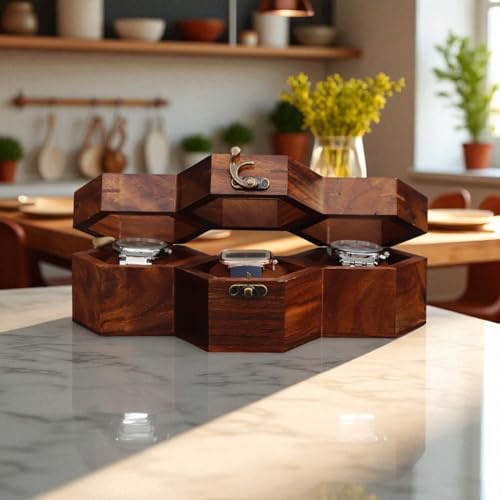 Image of Vintage Wooden Watch Box for Men, Timepiece Display Case, Honeycomb Watch Storage & Organizer, Jewlery Box for Women, Anniversary Gift For Husband (3 Compartments)