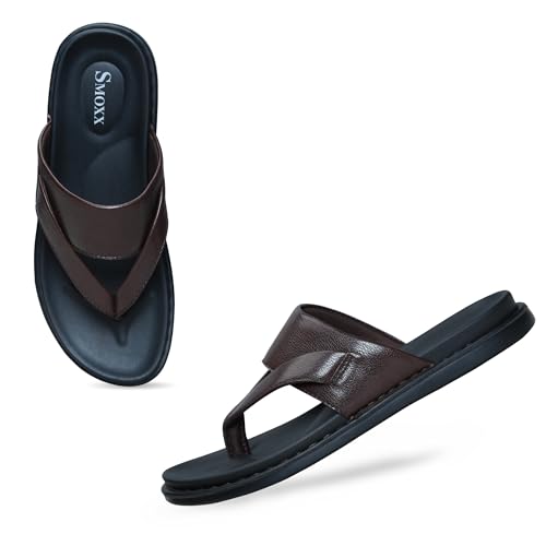 Image of Men's Solid Casual Flat Slipper, Faux Leather Slip-on V-Strap Fashion Slipper For Men