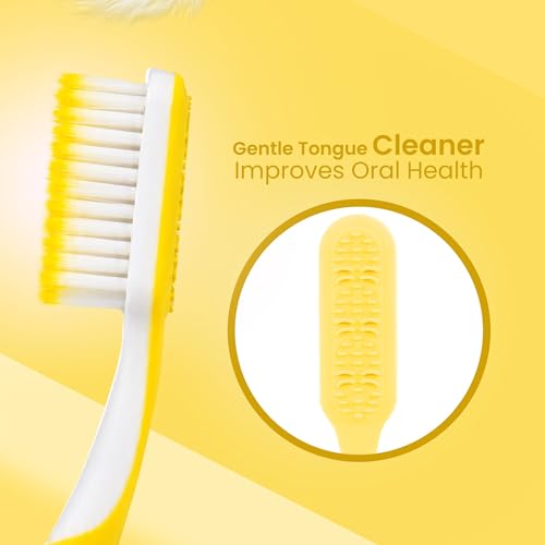 Image of Enshine Advance Clean+ Soft Toothbrush for Adults - Pack of 6 | Ultra Soft Tapered PBT Bristles | Tooth Brush Set with Non-Slip Grip | Manual Toothbrushes for Sensitive Gums & Enamel | Color Yellow
