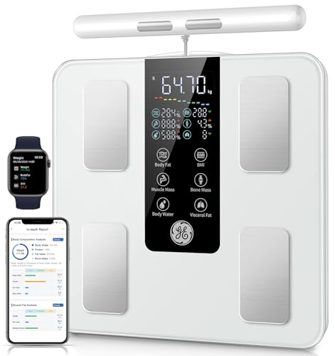 GE Körperfettwaage Smart Waage Personen: Digitale Waage mit Körperfett und Muskelmasse 8-Elektroden Körperfettwaage mit Handsensoren BMI Körpergewicht Muskelmasse Analysegerät,180 kg/400 lbs White 1