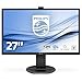Philips 271B8QJKEB Monitor 27" LED IPS FHD, Webcam e Microfono Incorporati, 5ms, HDMI, Display Port, DVI, VGA, Hub USB, Audio Integrato, Ergonomia Totale, VESA, Flicker Free, Low Blue, Nero
