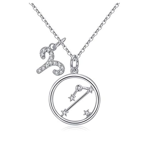 Qings Widder Astrologie Kette-925 Sterling Silber Zirkonia 12 Sternbilder Horoskop Astrologie Anhänger Damen Schmuck, Stern Anhänger Horoskop Tierkreis Halskette Für Mädchen Weihnachten Geschenk