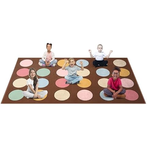 Booooom Jackson Classroom Rug Colorful Seating Classroom Carpet Elementary 24 Seats Preshool Rug for School Brown Class Rug Classroom Area Rug Educational Rug (7.5 x 13 ft, Circle-Plus) Cover
