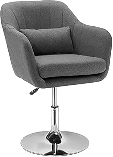 HOMCOM Swivel Accent Chair for Living Room Contemporary Vanity Armchair with Adjustable Height Thick Cushion Lumbar Support Armrest for Bedroom Office Dark Grey