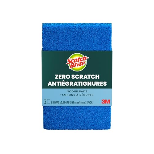 Scotch-Brite Zero Scratch Scouring Pad, Effective + Gentle Dish Scrubber for Household Cleaning, 2 Scrub Pads for Dishes, Nonstick Pots and Pans, Glass, Tubs, Showers, Reusable & Durable