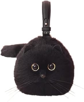 Micotaku Kawaii Cat Shaped Purse - Soft Faux Fur Cat Purse Crossbody Bag for Women Cosplay Halloween Black/White/Gray
