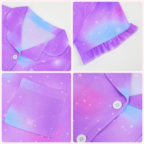 MHJY Girls Button Down Pajamas Sets, Short Sleeve Sleepwear with Shorts for Kids, Summer Pjs3