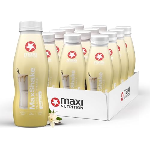 MaxiNutrition MaxShake Protein Milchshake Vanille, 12x 330ml, cremiger Eiweiß-Shake für unterwegs, 25g Protein, low fat & low carb, laktosefrei, ohne künstliche Aromen, Made in Germany