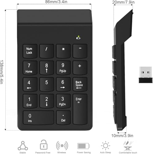 Image of NEXSA 18 Key USB 2.0 Wired Numeric Keypad Slim Mini Numpad Laptop Laptop | Features eighteen low profile responsive keys arranged in an ergonomic tilted layout for swift accounting tasks.