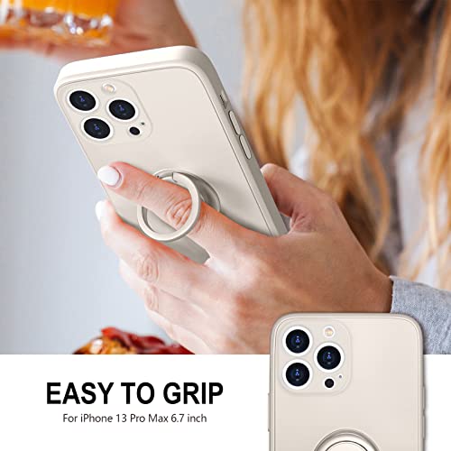 Hython for iPhone 13 Pro Max Case with Ring Stand [360°Rotatable Ring Holder Magnetic Kickstand] [Support Car Mount] Slim Soft Rubber Shockproof Protective Phone Case Cover, Antique White by Hython - Used condition - Image 2
