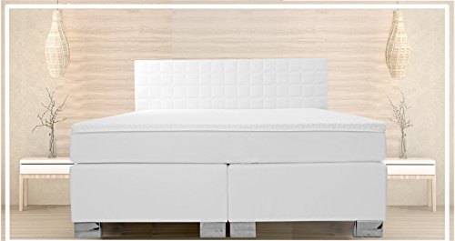 Boxspringbett Rom II 180x200 cm Kunstleder Weiß mit gestepptem Kopfteil...