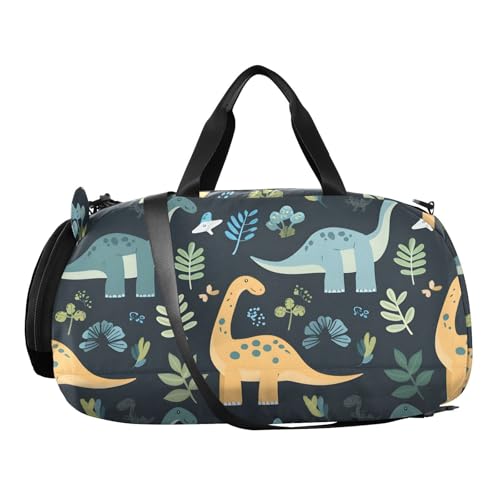 Duffle Bag Kids Gym Bag with Shoes Compartment & Wet Separation Overnight Travel Duffel Bag Blue Yellow Dinosaur for Girl Boy2
