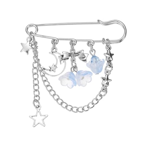 Broche à chaîne orchidée bleue pendentif frange punk cool rétro pour femmes hommes