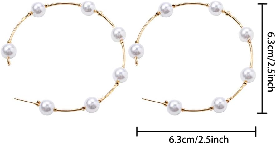 Aimimier Bridal Pearl Hoop Earrings Vintage Large Round Loop Earrings Wedding Prom Party Festival Jewelry for Women and Girls - Image 2