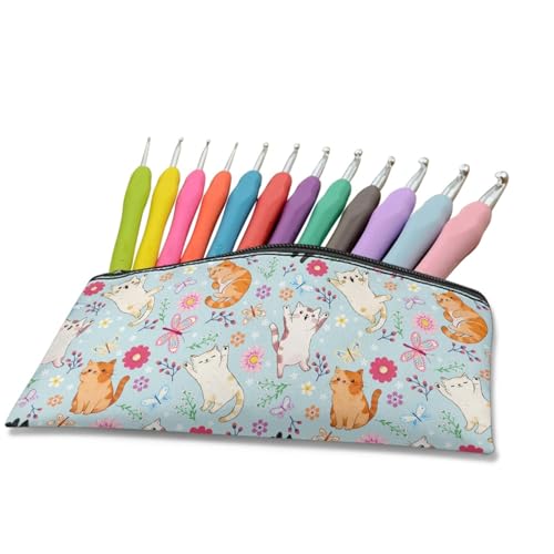 Image of Cat Floral Pencil Case Cute Light Blue School Pencil Box Storage Pouch with Zipper Lightweight Pen Holder for Toddler Back to School Gifts