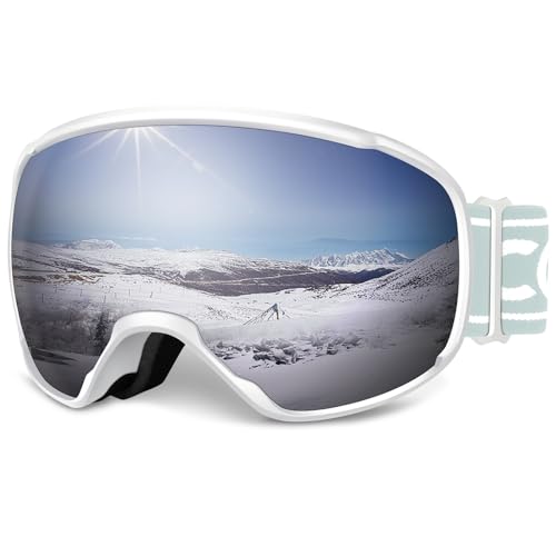 COOLOO Ski Goggles, OTG Snow Goggles for Adult Men Women Youth, Snowboard Goggles Over Glasses, Anti-fog, UV Protection