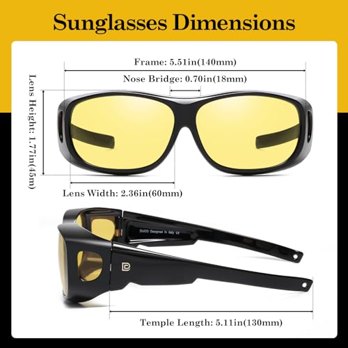 DUCO Night Vision Driving Glasses Fit Over Glasses for Men and Women Anti Glare Polarized Yellow Nighttime Lens