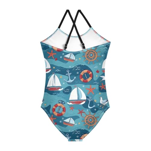 Anchor Sailboat Starfish Girls One Piece Swimsuits Summer Quick Dry Beach Bathing Suit2
