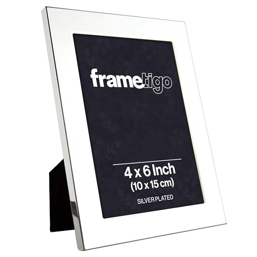 Image of Frametigo - Silver Plated Broad Edge Photo Frame, 4"x6" (10x15cm) Photo Size - Velvet Frame Backing & Stand - Real Glass Window - Tarnish Resistant - Landscape or Portrait Orientation