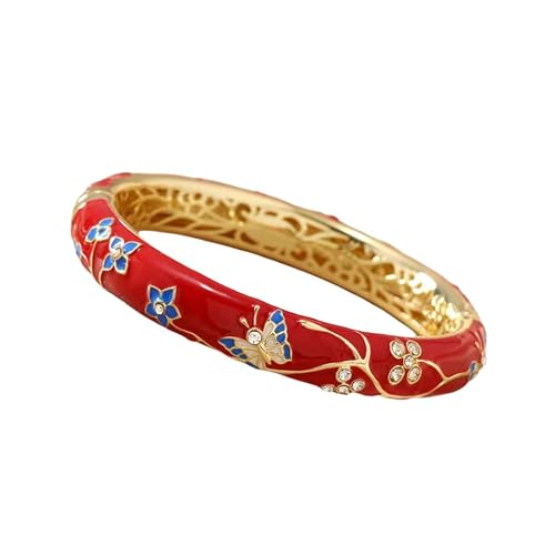 YNIYUJKL Vintage Bracelet,Colors Handcraft Jewelry Handmade Bangles Women Bracelets Chinese Cloisonne Enamel Ethnic Spring Hinged Cuff Bracelet,Red-Inner Diameter 2.36 inch
