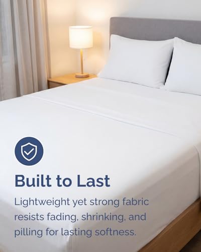 Image of Lightweight 4 Piece Bed Sheet Set King Size - Cooling Sheets for Hot Sleepers - Soft Breathable Bedding Set w / 8-16 Inch Deep Pockets - 1 Flat & 1 Fitted & 2 Pillowcases - Wrinkle Resistant - White