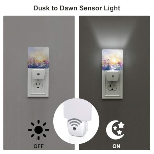 Image of Watercolor Spring Flowers LED Plug-in Night Lamp 2 Piece Set, Nightlights Set of 2 for Bedroom Bathroom