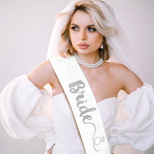 Bride Sash with Diamond Ring Icons Bride to Be White and Silver Glitter Bridal Sash for Bachelorette Wedding Bridal Shower Hen Party3