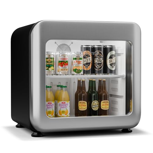 KLARSTEIN Audrey EVO Nevera Bebidas - 46L Frigorífico para Bebidas, Puerta Doble Acristalamiento, Iluminación Led, Termostato Mecánico, Clase Energética C, 0-10°C, Plata