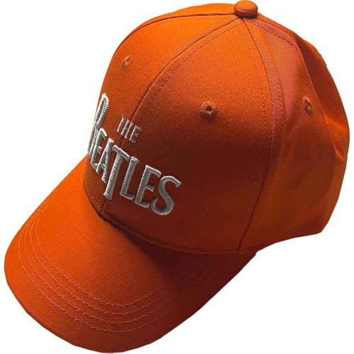 The Beatles Baseball Cap White Drop T Band Logo Official Orange - Les Beatles, Paul McCartney, John Lennon, RIngo Starr, George Harrison The Beatles Baseball Cap White Drop T Band Logo Official Orange