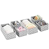 mDesign Soft Fabric Dresser Drawer, Closet Storage Organizers for Child/Kids Room, Nursery, Playroom - Holds Boys, Girls, Baby Clothes, Onsies, Diapers, Wipes - Polka Dot Print, Set of 6 - Gray/White