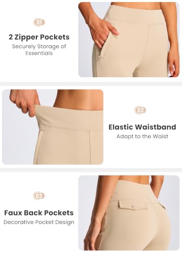 Libin Women's Fleece Lined Pants 29" Stretch Thermal Pants, Khaki L - image 4