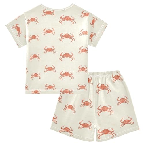 ALAZA Cute Crab Yellow Pajamas Set Short Sleeve Cotton Sleepwear Summer Pjs 2 Piece 5-14Y2
