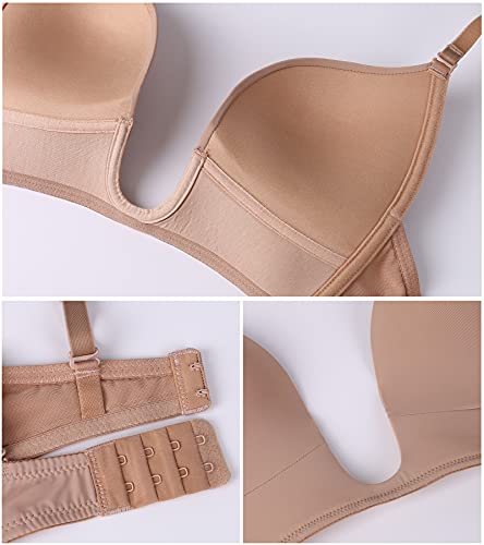 Haci Plunge Comfort Multiway Seamless Low Cut Bra(38D, Beige) #TOP4