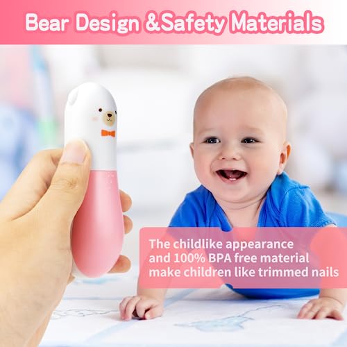 Qunlions life Baby Nail Trimmer Electric,Baby Clippers, 6 in 1 File,Nail File Grooming Kit Manicure Set for Toddler or Adults (Pink-New)