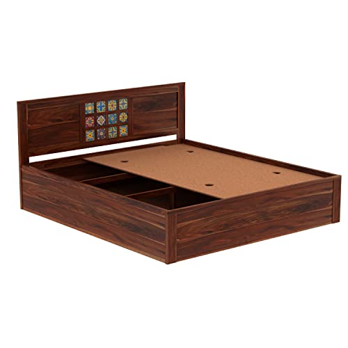 Image of Solid Wood King Size Bed for Bedroom | Wooden Crafted from Premium Sheesham Wood | Bedroom Furniture Elegant Double Bed with Storage | Natural Finish (82X74X38 Inches)