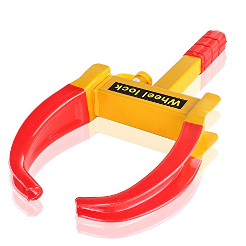 Flexzion Wheel Lock Clamp Anti-Theft Towing Parking Boot Tire Claw Heavy Duty Adjustable For Auto Car Rv Truck Boat Trailer Automotive Golf Carts With Two Keys In Red & Yellow #TOP3