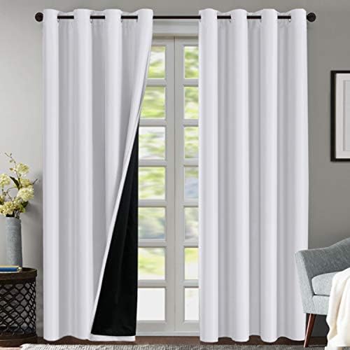 100% Blackout Curtains for Bedroom 108 Inches Long Thermal Insulated Lined Curtains for Living Room Double Layer Full Light Blocking Energy Saving Grommet Drapes Draperies, 2 Panels, White