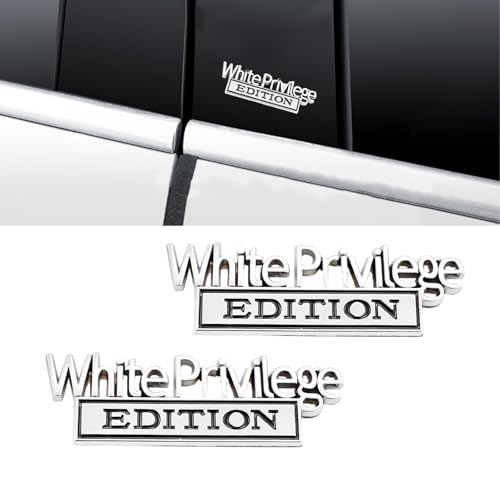 image for CARRUN 2 Pcs White Priviledge Edition Emblem Car Side Rear Front Hood 