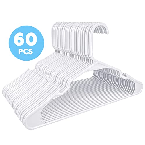 Plastic Hangers 20, 40, 60 Pack – Space Saving Hangers For Clothes – White Plastic Hangers For Neatly Hanging Clothing, Shirts, Jackets, Pants, Laundry, Dresses & More (60 Pack) #TOP1