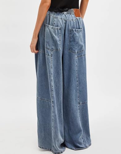 SCOFEEL Women's Wide Leg Denim Pants High Waisted Lightweight Jean Pants Summer Flowy Beach Trousers with Pocket2