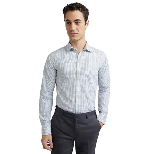 Image of Park Avenue Slim Fit Pure Cotton Checks Pattern Semi Cutaway Collar Formal Shirt