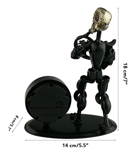 2 In 1 Balck Iron Art Nut And Bolt Skull Music Man Figure Elegant Unique Western Style Clock Watch ~Home Office Desk Decor Gift (A05612 Small Horn) #TOP2