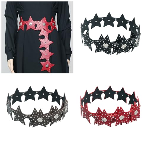 Star Grommet Waist Belt Star Punk Chain For Cowgirl Buckle Unique Buckle Waist Chain Silver Wide Belt2