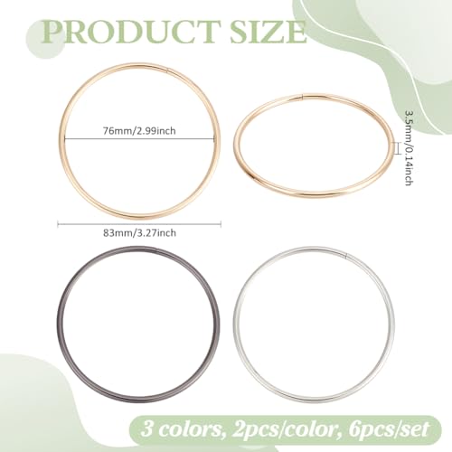 Image of PH PandaHall 6pcs Round Bag Handles 3 Colors Metal Purse Handles 3.3 inch Ring Handbag Handle Decorative Ring Purse Handle Replacement for DIY Handmade Woven Bags Purses Handbags Totes Making